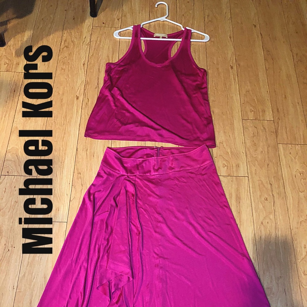 Michael Kors pink silk top and skirt set